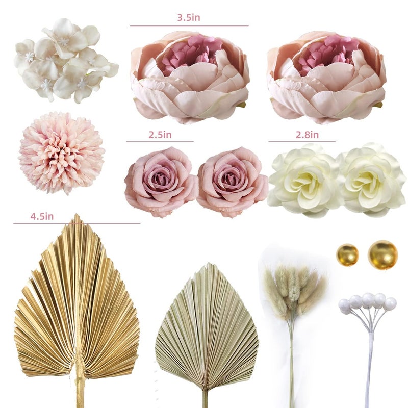 LEFUBABY 32 PCS Boho Cake Topper Flower Palm Leaves Cake Decorations for Bohemian Wedding Baby Shower Birthday Party Supplies Mother's Day (Boho) - Image 2